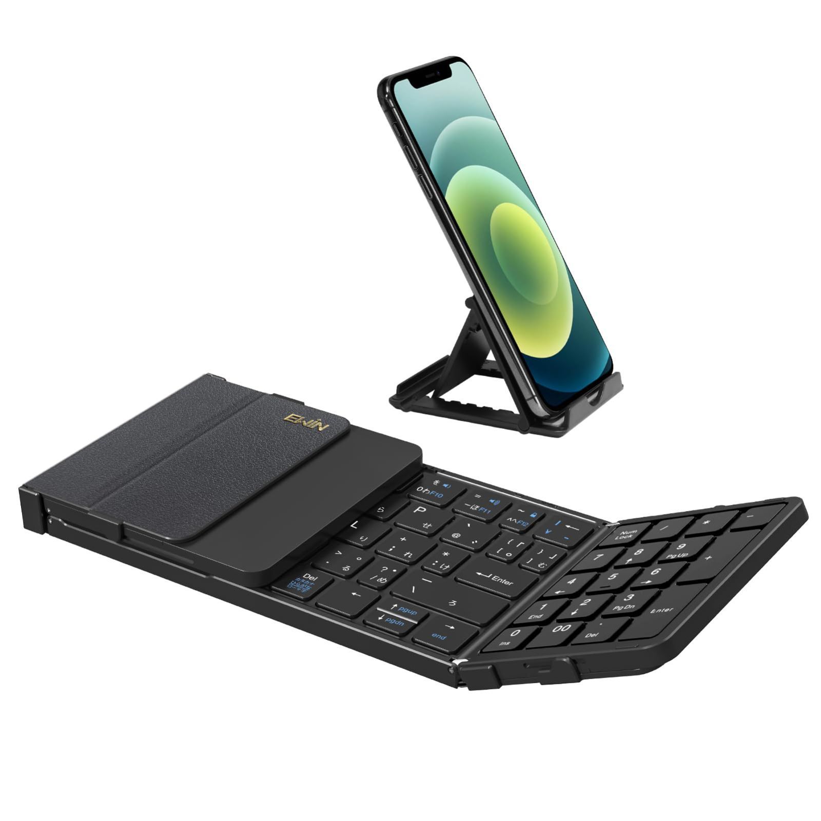 【人気商品】スタンド付き USB充電 超薄型 iPad/タブレット/スマホ/ノートPC/パソコン 静音 JIS日本語配列 折り畳み式 テンキー付き キーボード ios/Android/Windows/Macに対応 キーボード ワイヤレス B