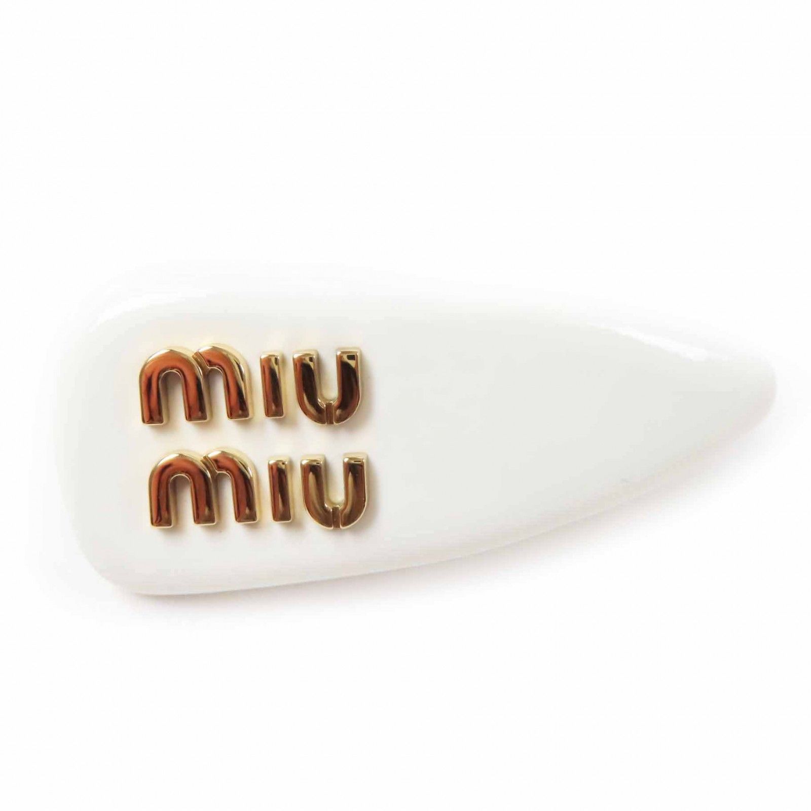 ◎MIUMIU ミュウミュウ 5IF092 ロゴ ヘアクリップ ヘアアクセサリー パテントレザー GP ホワイト ゴールド金具 TU き イタリア製 レディース