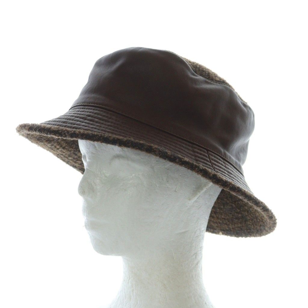 エルメス HERMES モッチプール ハット 帽子 レザー リボン 茶色 ブラウン RI OS