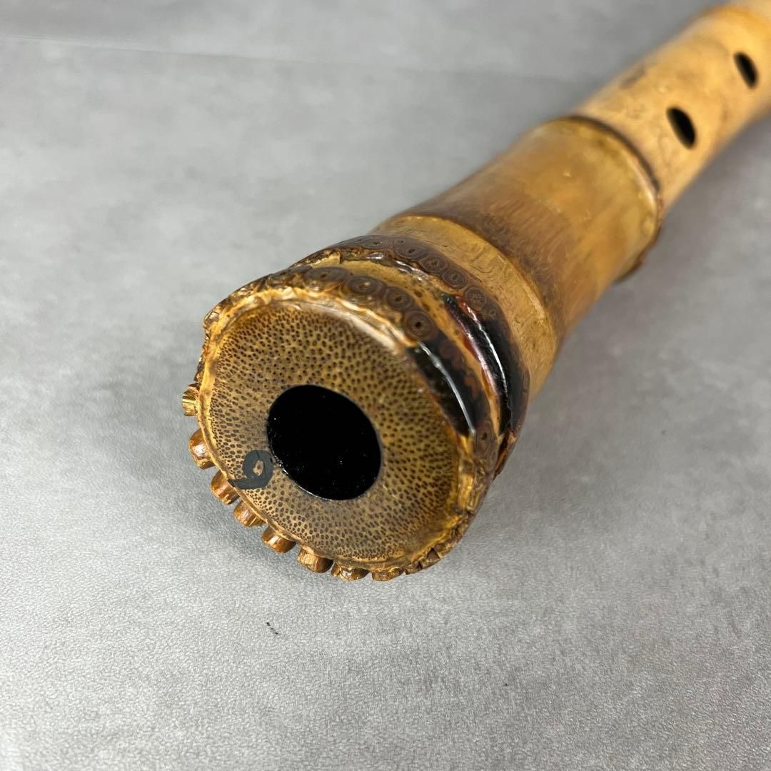 尺八　琴古流　バチ型　銘あり　龍栄　2印　銀三線　1尺9寸　5孔　和楽器 尺八 琴古流 バチ型 銘あり 龍栄 2印 銀三線 1尺9寸 5孔 和楽器