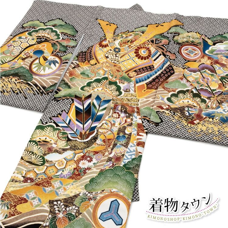 お宮参り 男の子 着物 初着 産着 のしめ 正絹 兜 松 絞り柄 黒 男児 祝着 掛け着 一つ身 販売 購入 noshime-00074