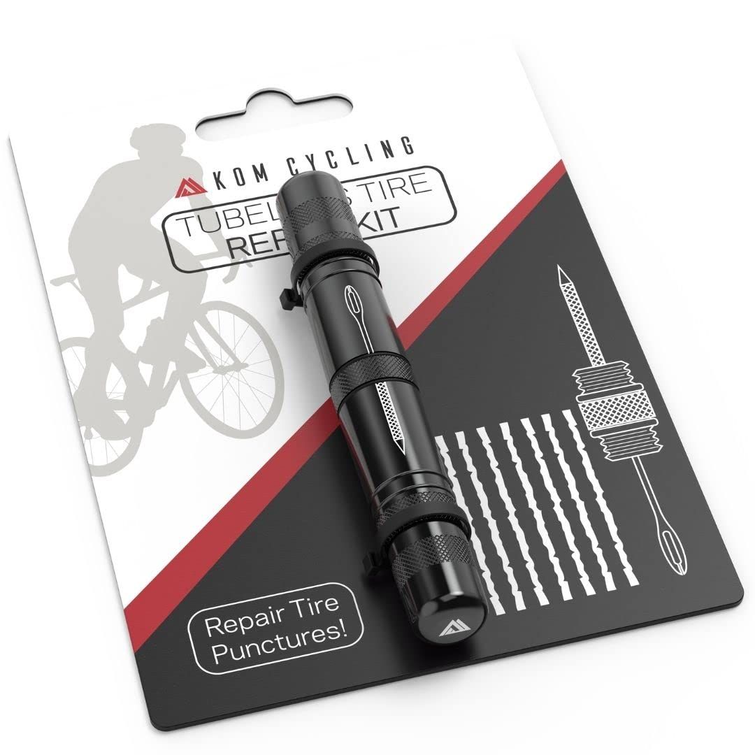 KOM 自転車用チューブレスタイヤ修理キット 8色 マウンテンバイクやロードバイクのタイヤのパンクを修理 ? タイヤ修理フォークとリーマー、ベーコンストリップ8本付き。 チューブレスバイクタイヤ修理キット (Red)' specified can [ブラック]