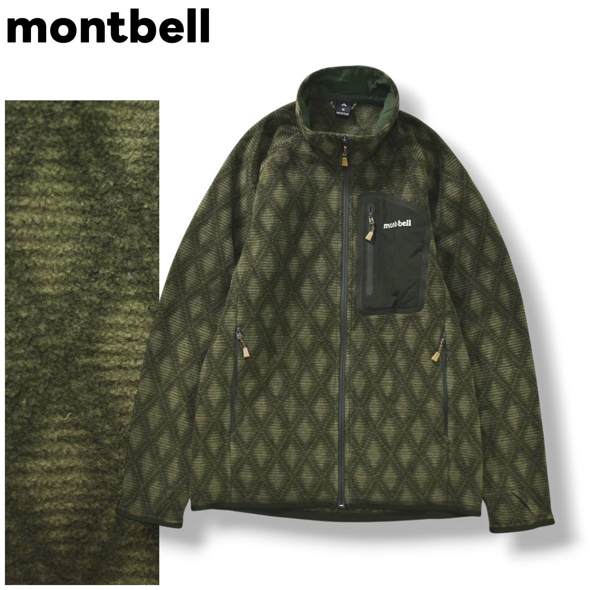 モンベル montbell クリマプラス100 プリントジャケット Men’s アウトドア フリース ブルゾン M 総柄 アーガイルチェック メンズ