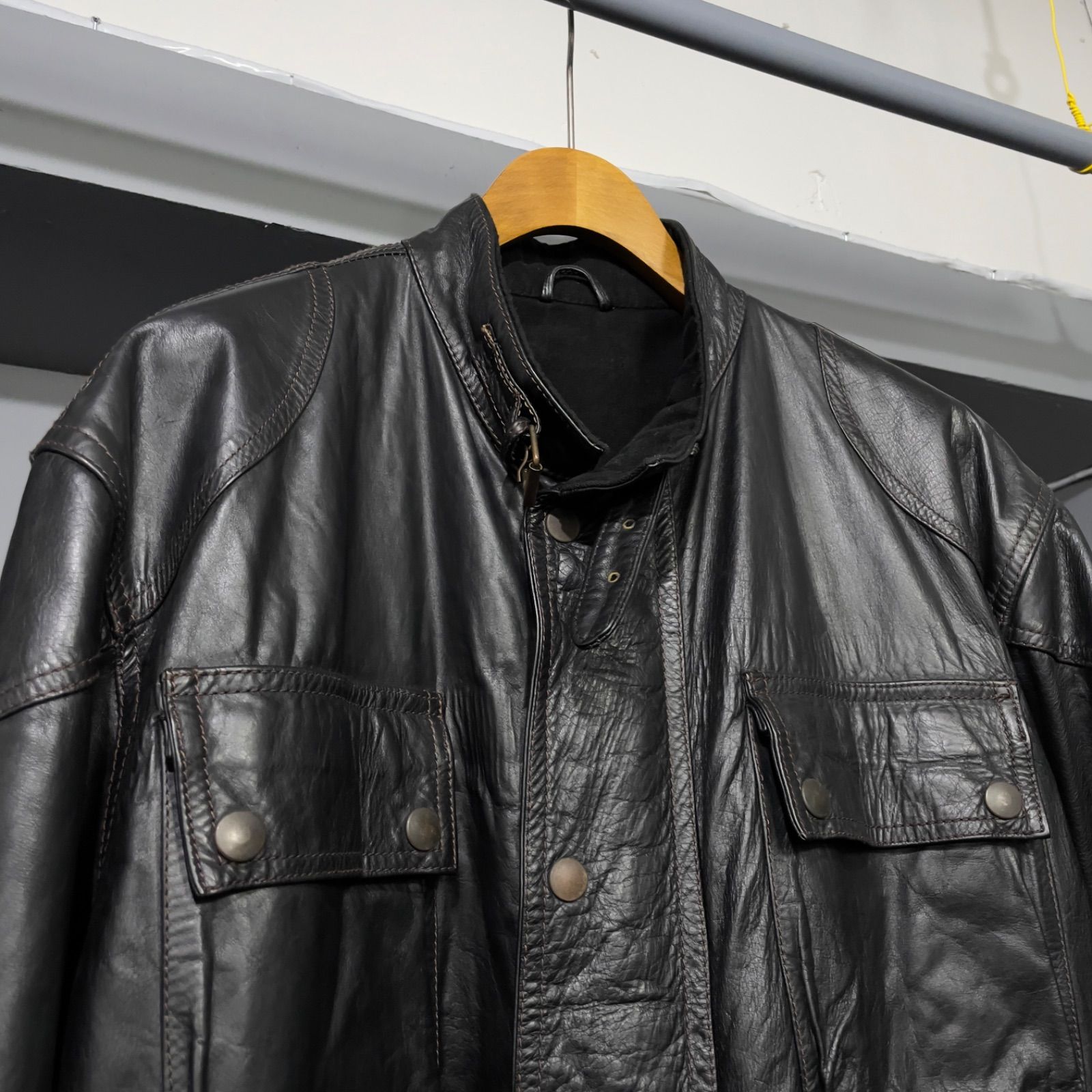 GENSI レザー モーターサイクル ジャケット 50 L-XL ブラック
