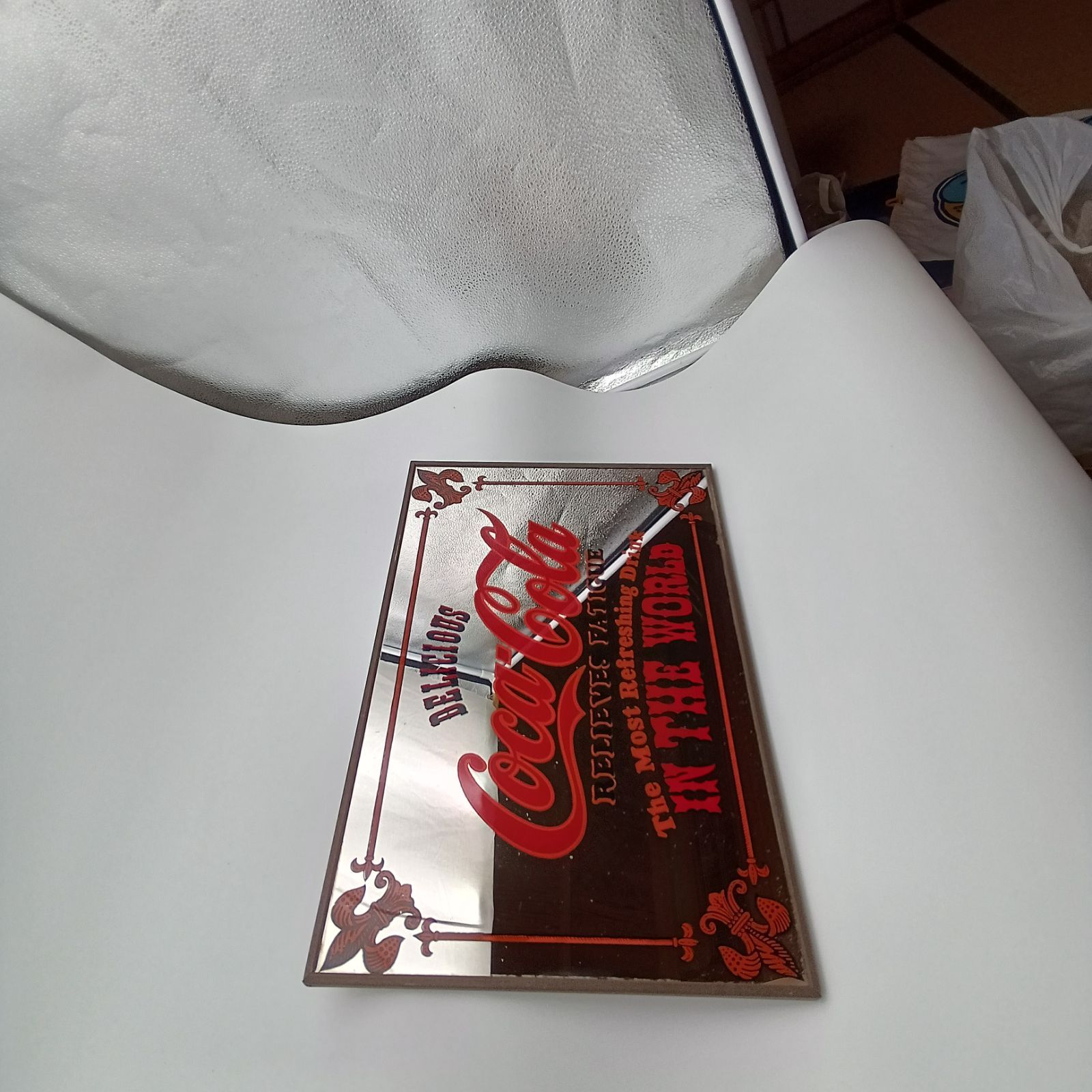 コカ・コーラ パブミラー アンティーク 昭和レトロ 希少！1970年代 コカ・コーラ 鏡 パブミラー アンティーク