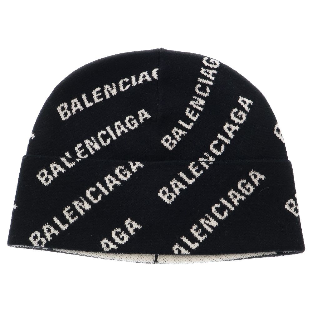BALENCIAGA (バレンシアガ) MINI ALLOVER LOGO BEANIE 719580 ミニオールオーバー ロゴ ビーニー ニット帽 ブラック/ホワイト