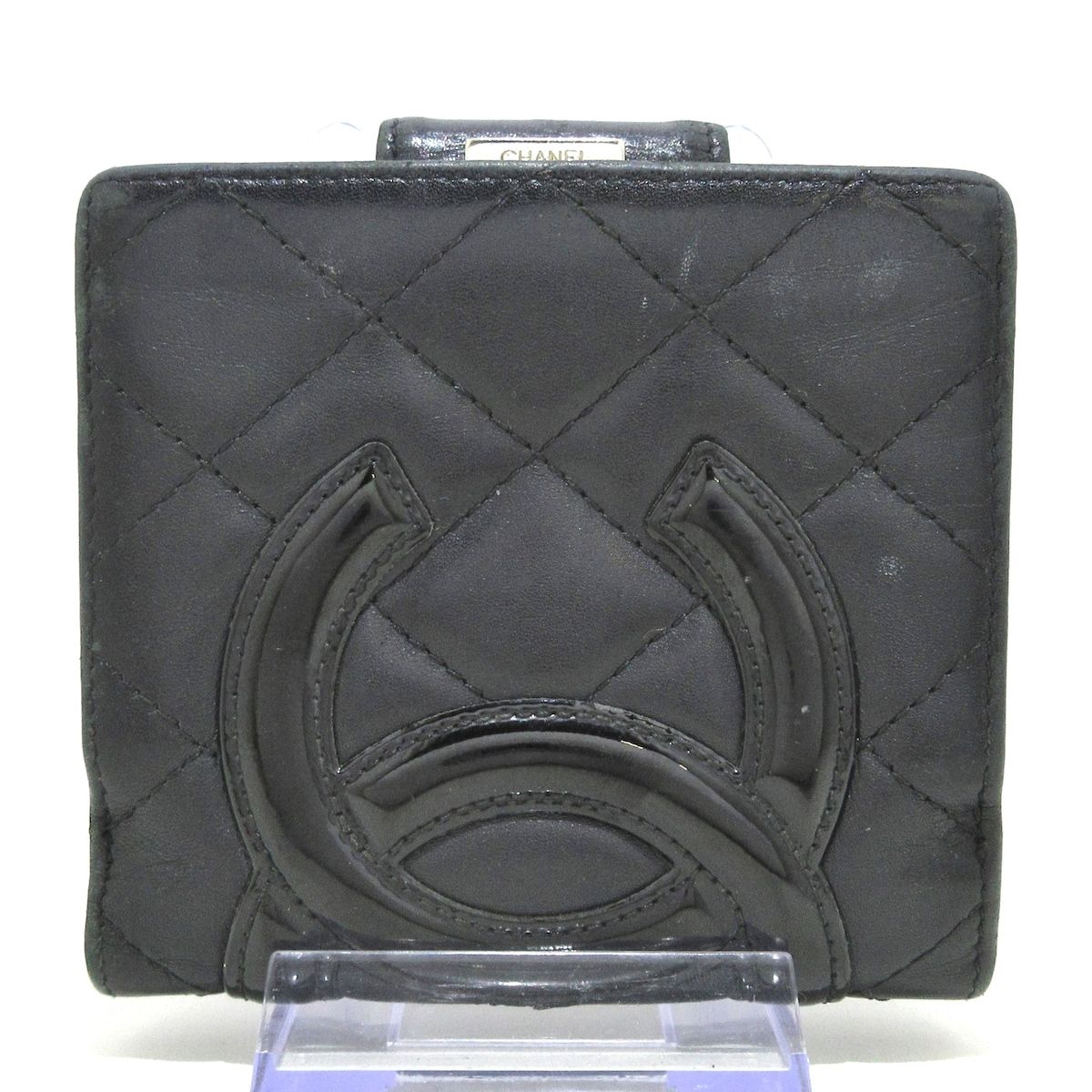 CHANEL(シャネル) 2つ折り財布 カンボンライン 黒 がま口 ラムスキン×エナメル（レザー）