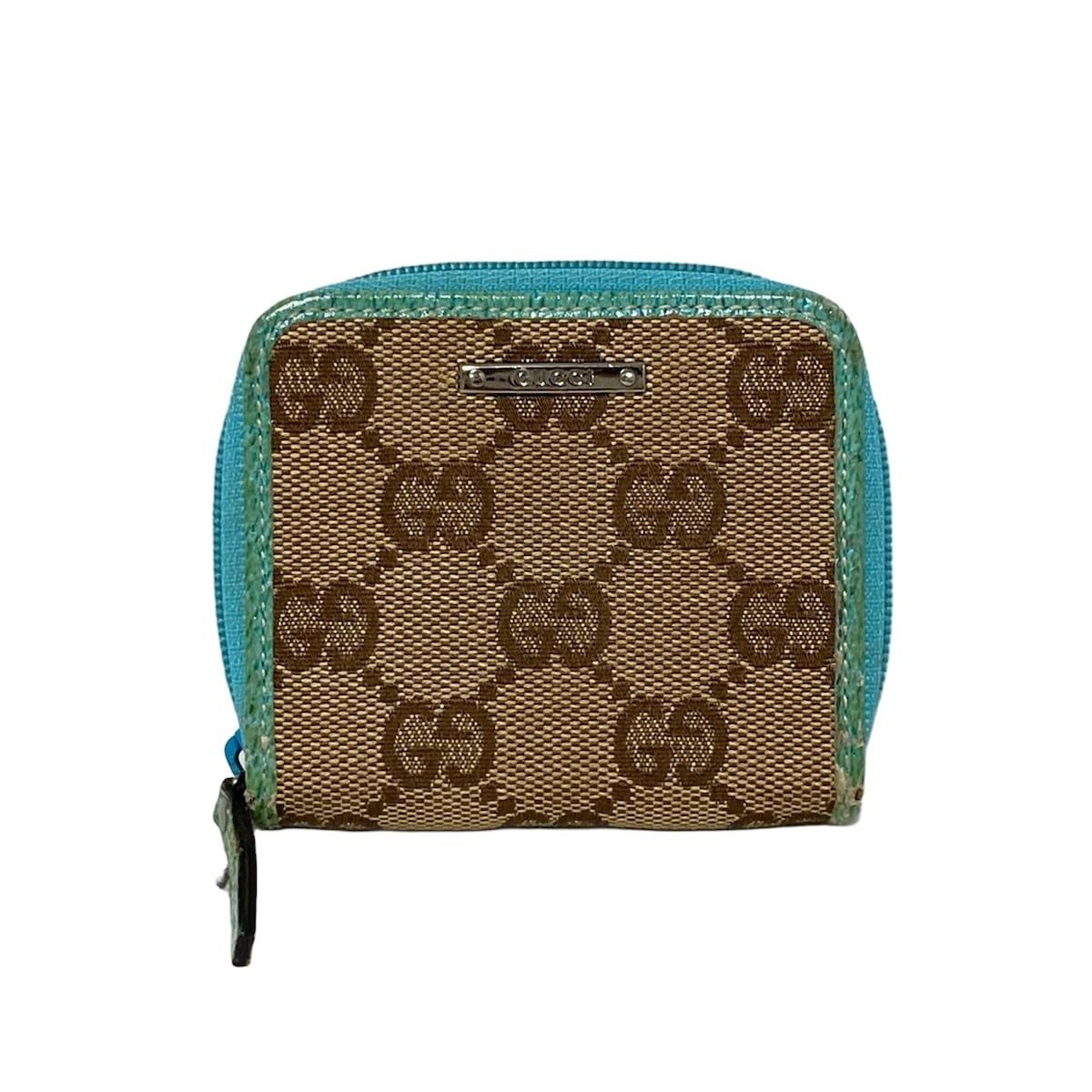 GUCCI グッチ コインケース GG柄 115255 ベージュ×ダークブラウン×ライトブルー ラウンドファスナー レザー