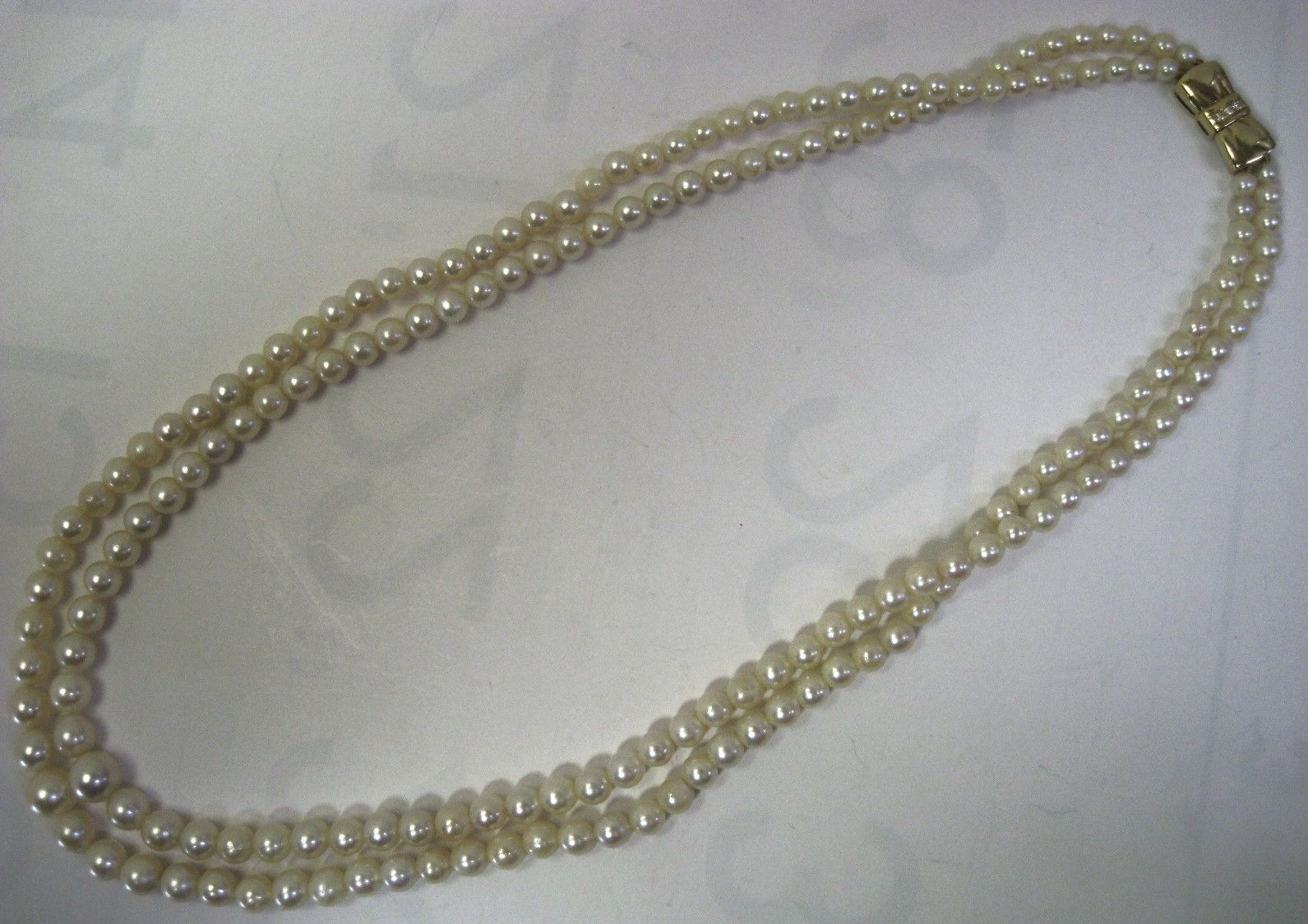 極美品K18クラスプ ダイヤ3ヶ付パールネックレス2連アコヤ真珠トップ 