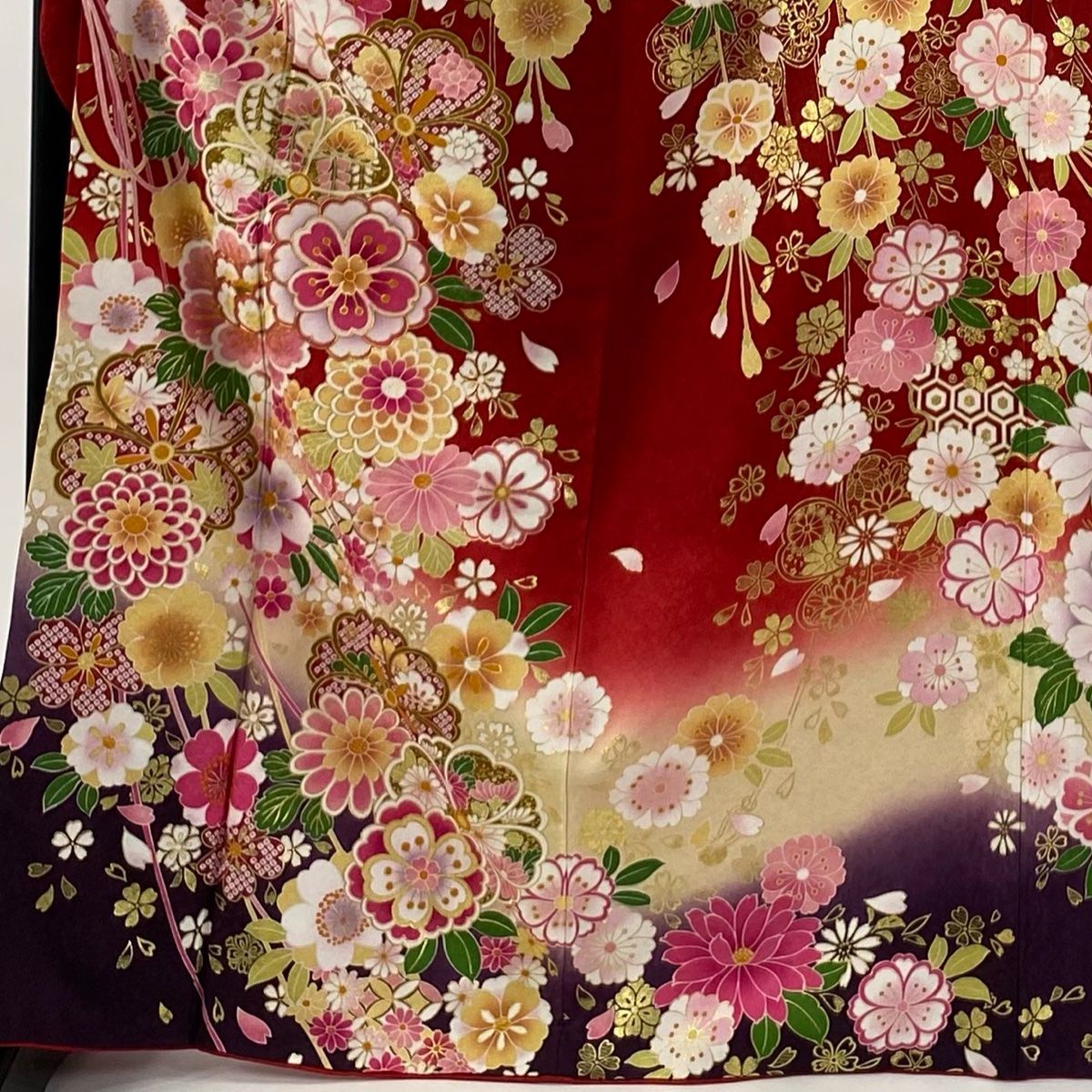 振袖 身丈168cm 裄丈66.5cm M 袷 桜 松 金彩 赤 正絹 秀品