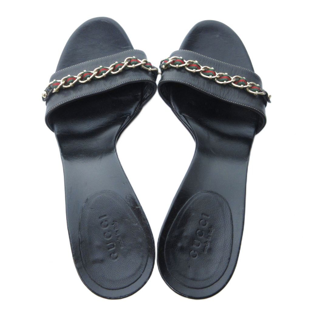  グッチ GUCCI シェリーラインチェーン サンダル ミュール ハイヒール 黒 ブラック 約23.5 cm IBO 81 サンダル サンダル ミュール