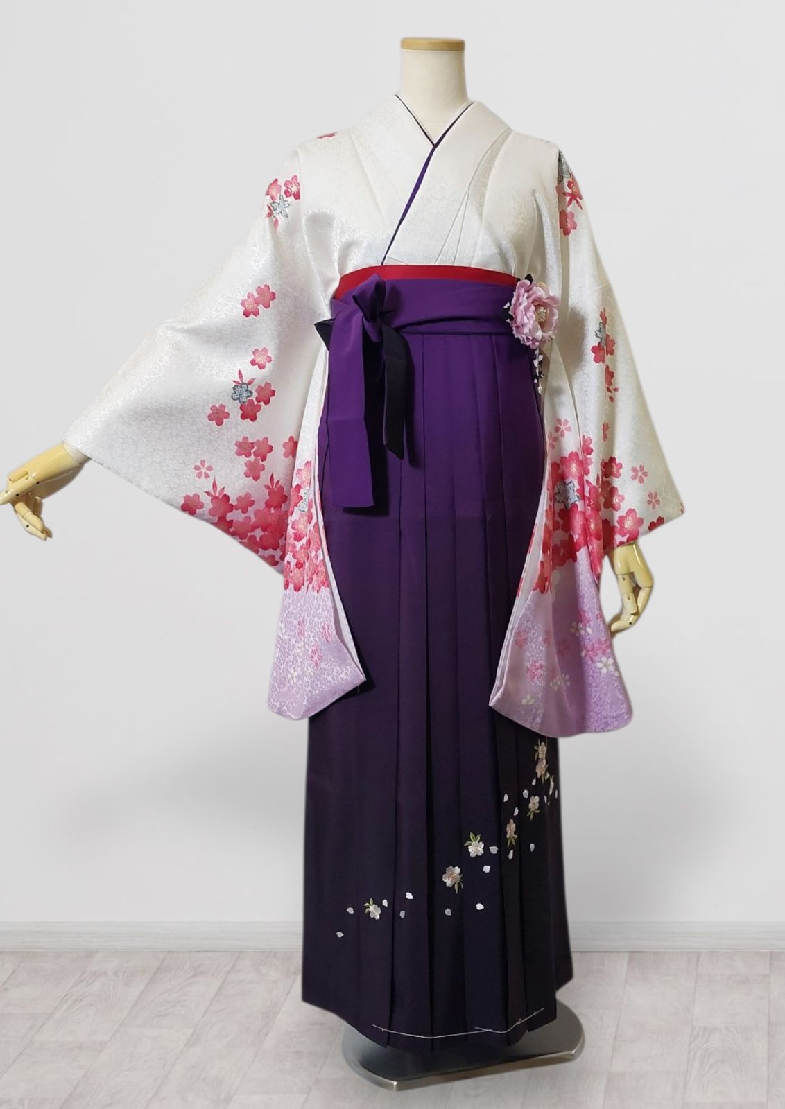着物 袴 帯 3点セット 卒業袴 着物 袴 帯 二尺袖 仕立て上がり 3点セット 白 ピンク 紫 桜 刺繍