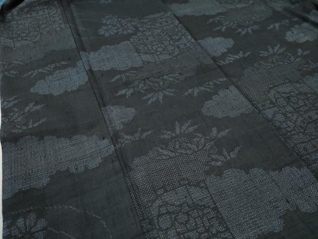平和屋着物○結城紬 100亀甲 雲取り貝桶草花文 正絹 逸品 CAAW8345yc