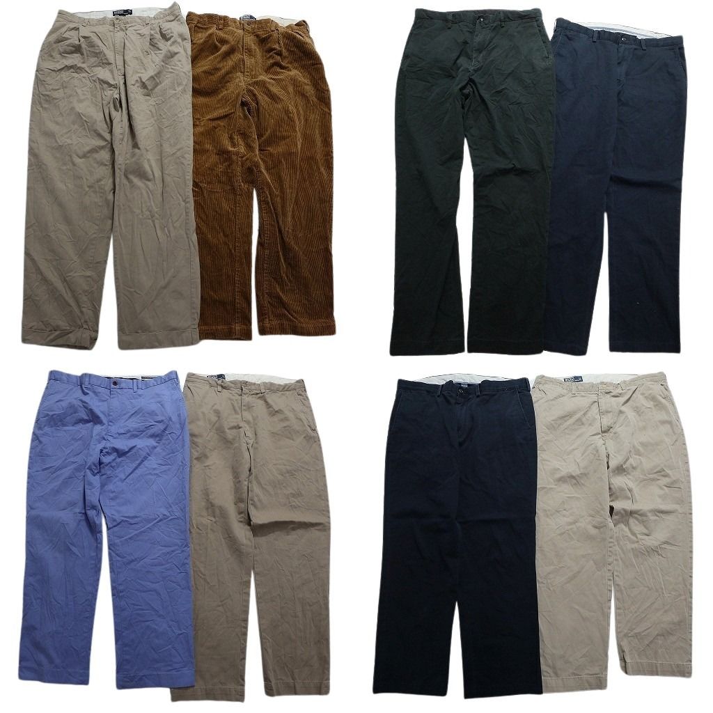 古着卸 まとめ売り ラルフローレン パンツ 8枚セット (メンズ 38 /36 ) コーデュロイ チノパン ブラック ２タック ストレート MU6706