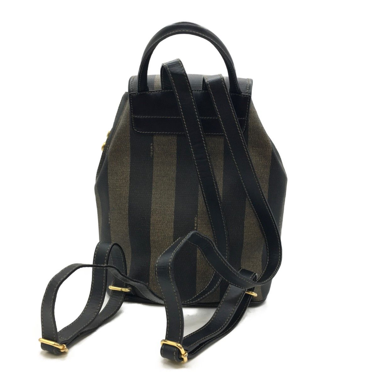 希少】FENDI リュック ペカン柄 バックパック 巾着 レザー PVC 黒