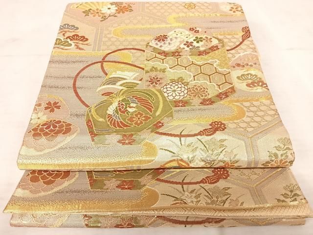 袋帯 美しい金彩の鶴に花 正絹AO-4081 袋帯 美しい金彩の鶴に花 正絹AO-4081 着物・浴衣