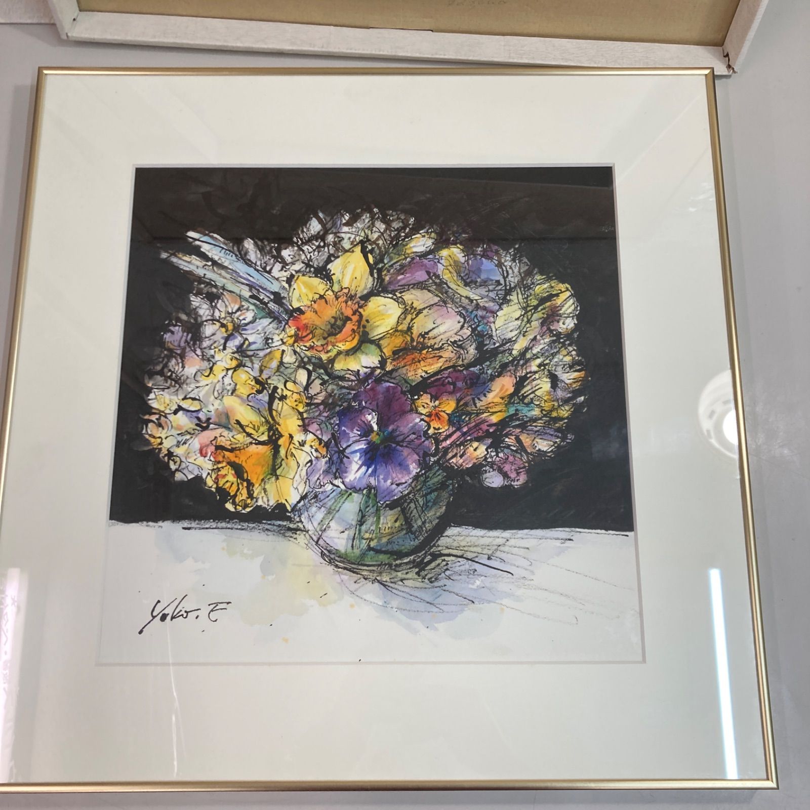 美品　近代美品　藤井洋子 絵画　花　水彩画　銘あり 美品 近代美品 藤井洋子 絵画 花 水彩画 銘ありの通販 by