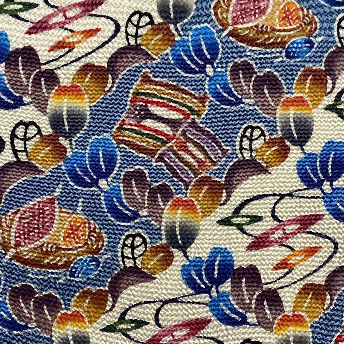 名古屋帯 城間栄順 落款 糸巻き 葉 縮緬 青灰色 正絹