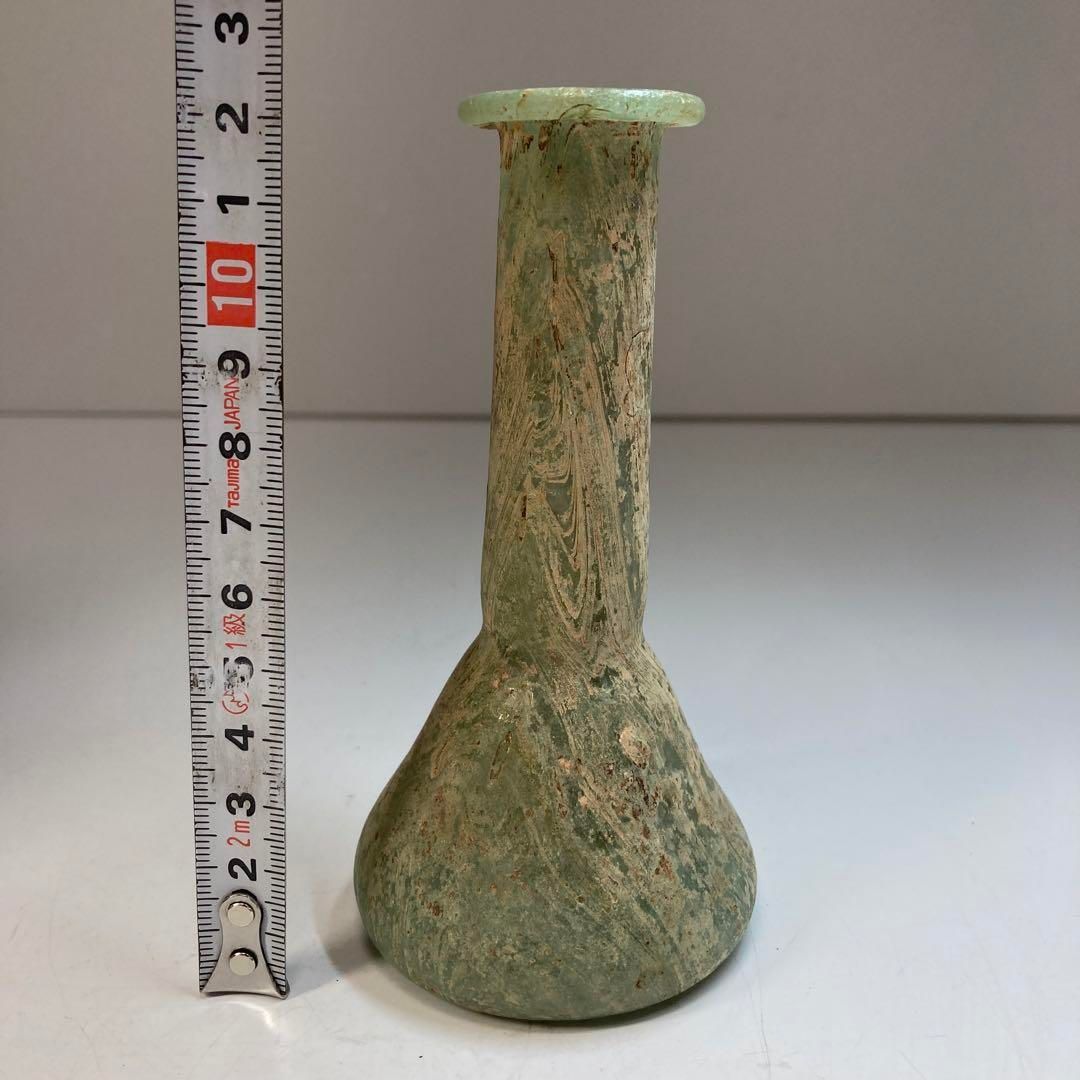 古代　ローマンガラス　銀化ガラス小壺　木箱付高12㎝　東Y6-0315①トヒルト 古代 ローマンガラス 銀化ガラス小壺 木箱付高12㎝ 東Y6-0315①