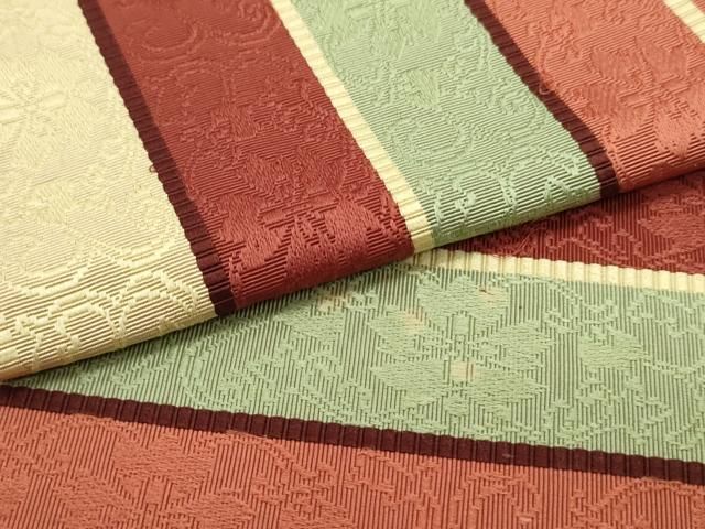 平和屋着物●本場筑前博多織　半幅帯　花唐草間道　正絹　逸品　DAAY0195ob 平和屋着物○本場筑前博多織 半幅帯 花唐草間道 正絹 逸品 DAAY0195ob