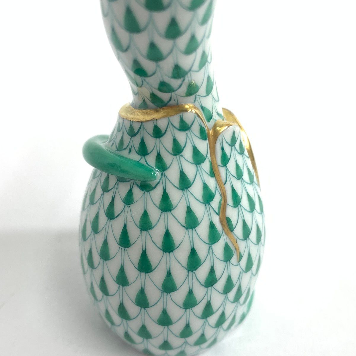 良好 Herend ヘレンド ヘビ 蛇 置物 フィギュリン 1988 グリーン 陶器