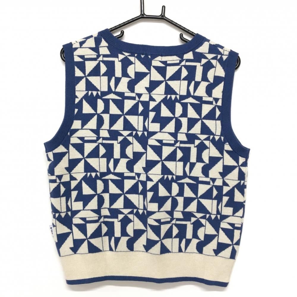 超美品】フィラ ニットベスト ブルー×ライトベージュ 総柄 Vネック