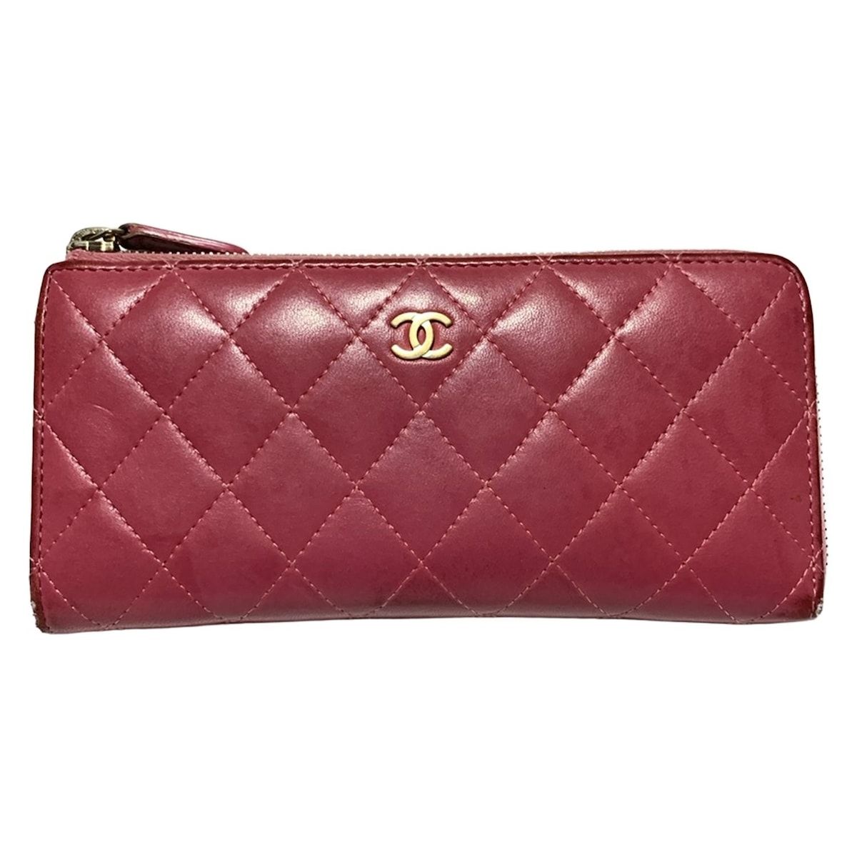 CHANEL シャネル 長財布 マトラッセ ピンク ゴールド金具|L字ファスナー ラムスキン