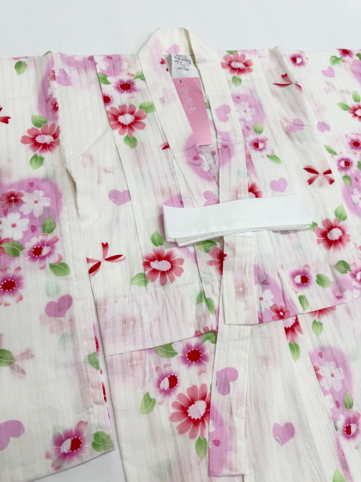 GY1127WH«花ラブリ» 新品 キッズ浴衣 女の子 100サイズ 白系