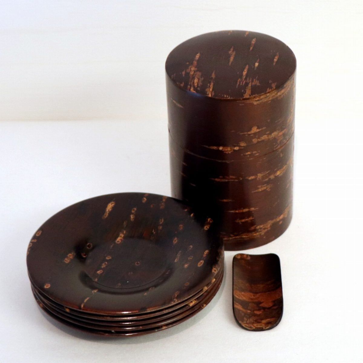 藤木伝四郎商店 角館 伝統工芸 樺細工 茶筒 茶さじ 茶托 セット No.200619-23 梱包サイズ60