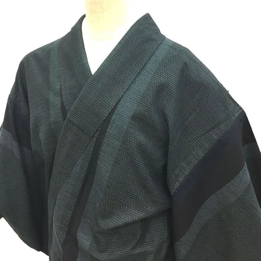 京やH162 正絹 特選 紬 伝統工芸品 絣文様 縞文様 絣柄 縦縞文様 縦 