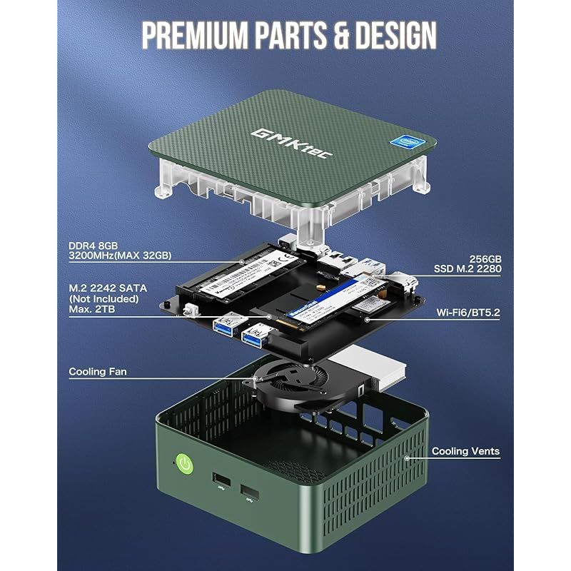 GMKtec ミニpc 最新第12世代インテルAlder Lake-N100 mini pc Windows 11 Pro DDR4 8GB+256GB SSD 4コア/4スレッド 最大周波数3.4GHz WIFI6/BT5.2 TDP 6W 小型 M.2 1