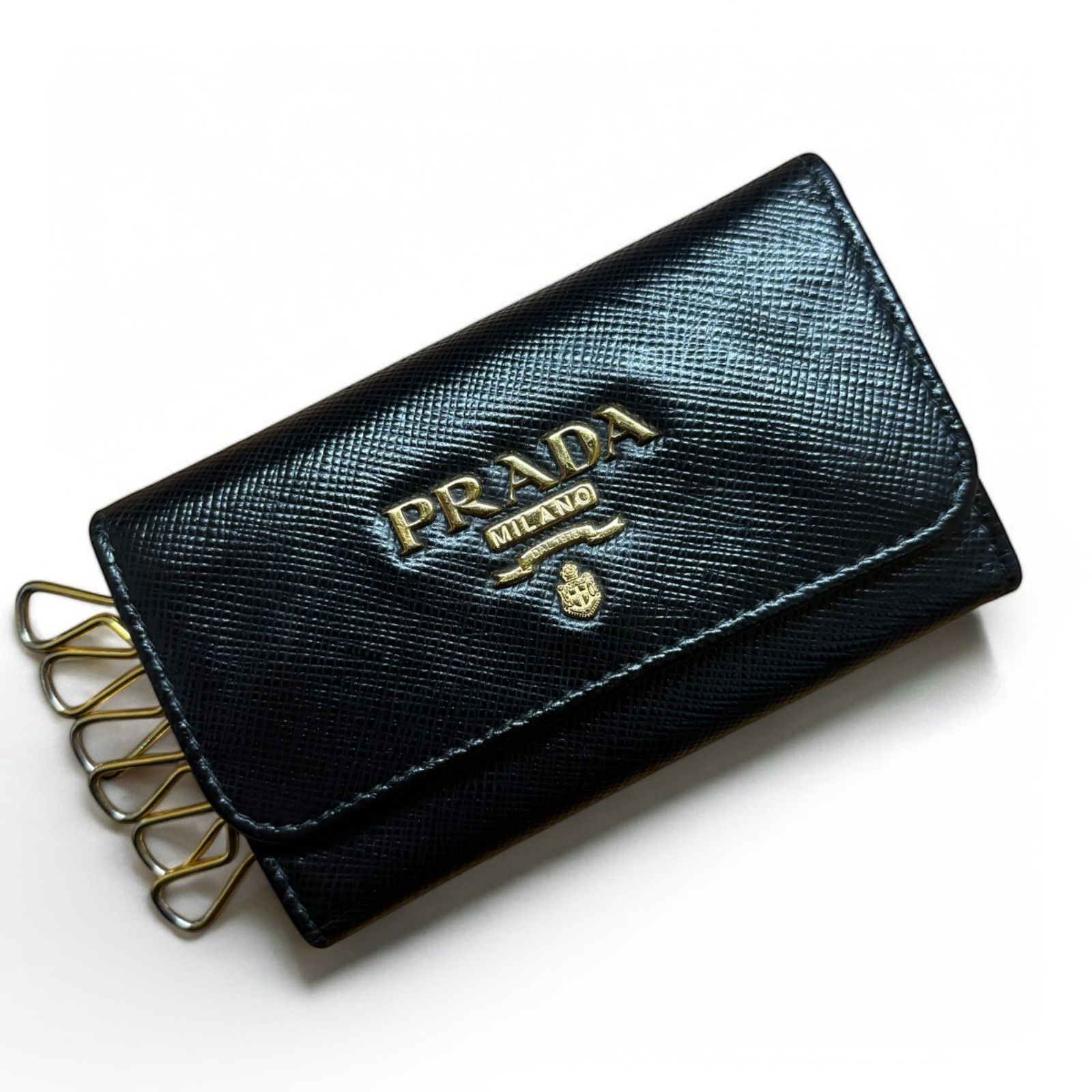 PRADA プラダ レザーキーケース ブラック ロゴ サフィアーノ PRADA