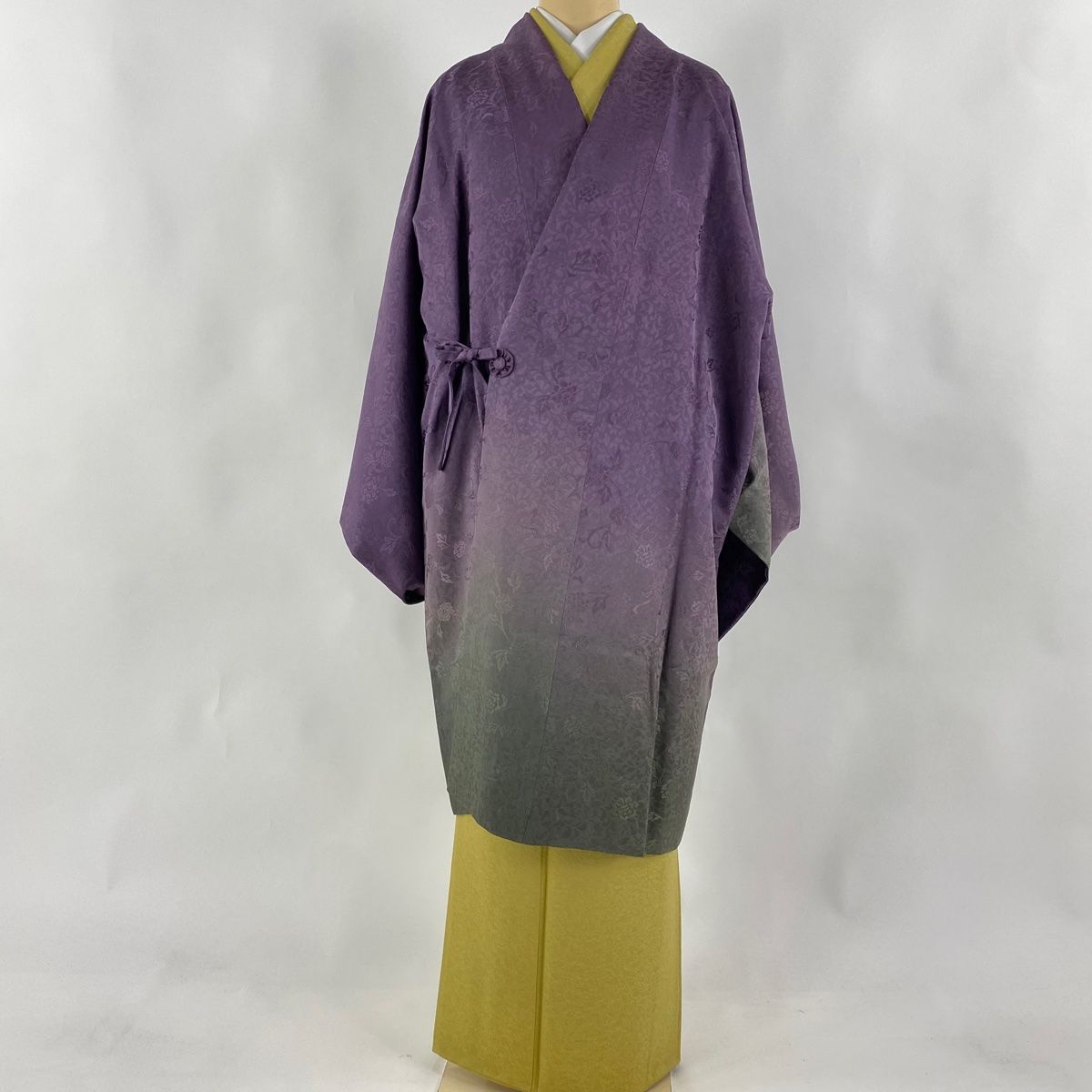 道中着 身丈100cm 裄丈70cm L 和装コート リバーシブル 地紋 ぼかし 紫  