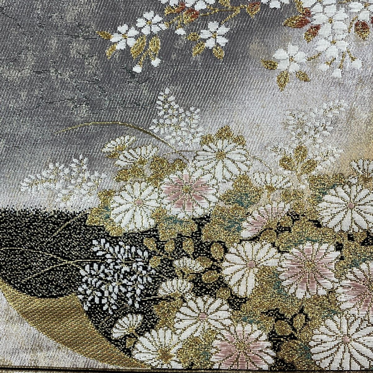 袋帯 美品 秀品 菊 桜 金銀糸 箔 薄紫 六通 正絹 【中古】 - メルカリ