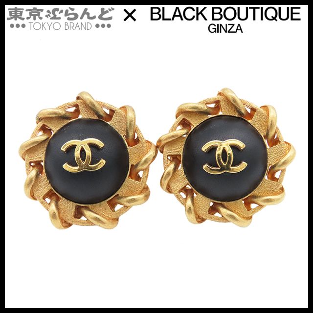 シャネル CHANEL ココマーク ラウンド イヤリング 94P ゴールドxブラック メタル GP レディース 101796006