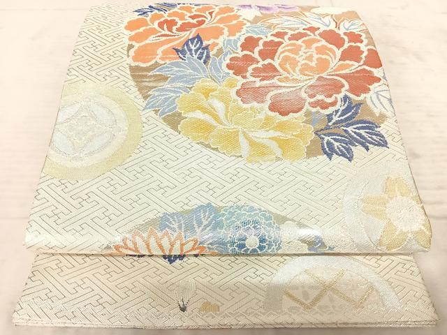 22250 袋帯　彩流錦　丸紋　華紋【即購入OK 即発送】 平和屋着物◎佐賀錦 六通柄袋帯 鳳凰花丸文 金糸 正絹 逸品