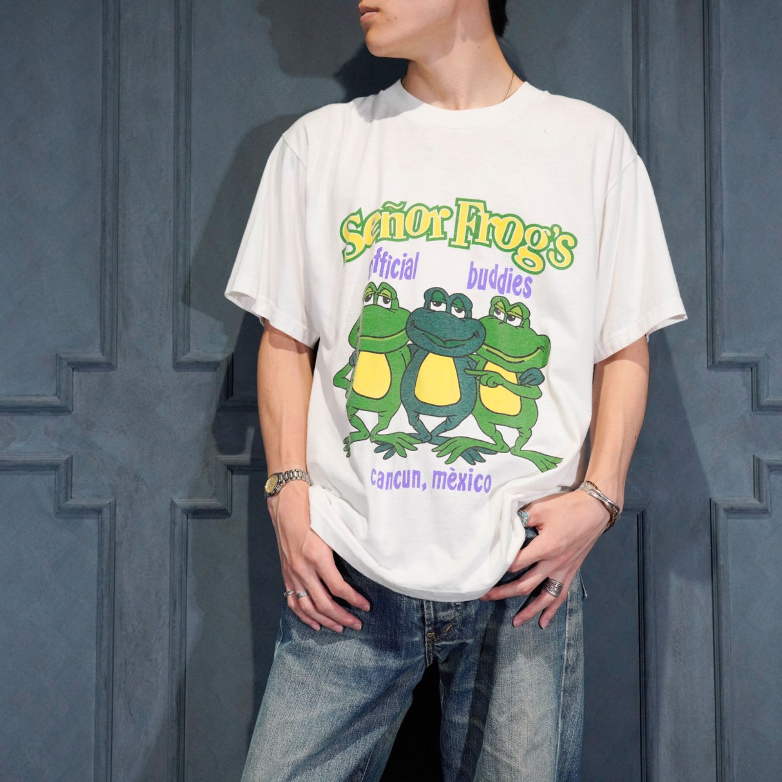 90's USA VINTAGE Senor Frog's FROGS PRINT DESIGN T SHIRT/90