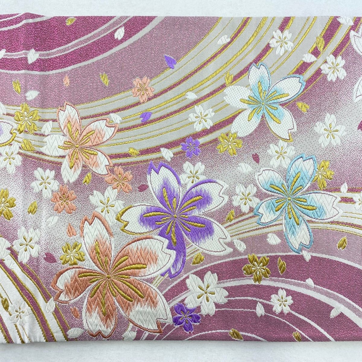 最終お値下げ■新品■高級正絹，金糸膨れ織り×桜花文様，六通柄袋帯 正絹✿正倉院柄 花文 金糸 六通柄 袋帯 - メルカリ
