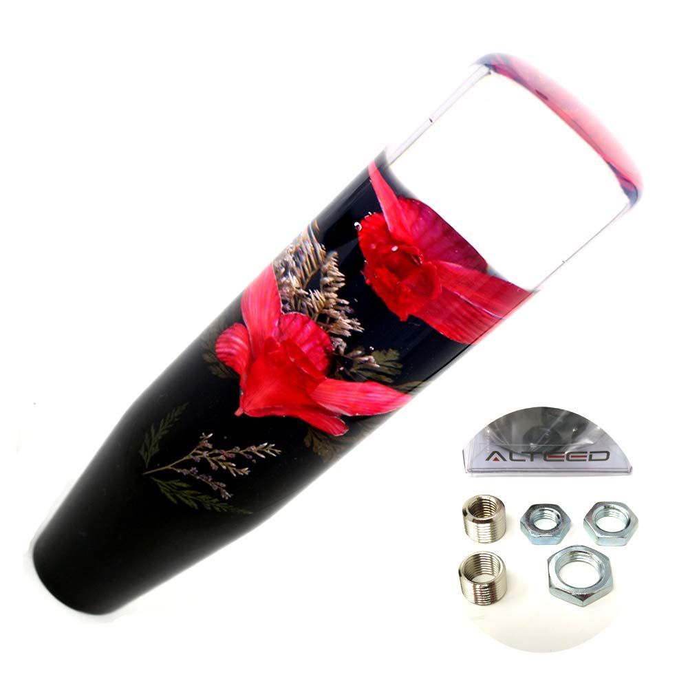 水中花シフトノブ 赤色 本物蘭 生花作品 200mm 20cmロングサイズ MT車AT車 トラック乗用車等 オートランド AUTOLAND