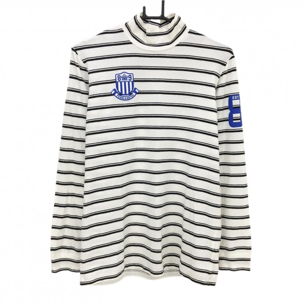 美品】パーリーゲイツ 長袖ハイネックシャツ 白×ダークネイビー