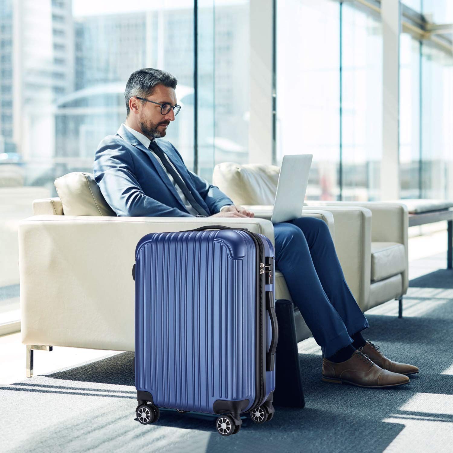 機内持込 TSAダイヤル式ロック キャリーバッグ 耐衝撃 大型 キャリーケース 超軽量 静音ダブルキャスター 旅行 スーツケース 出張 L VARNIC サイズ 97 ブルー