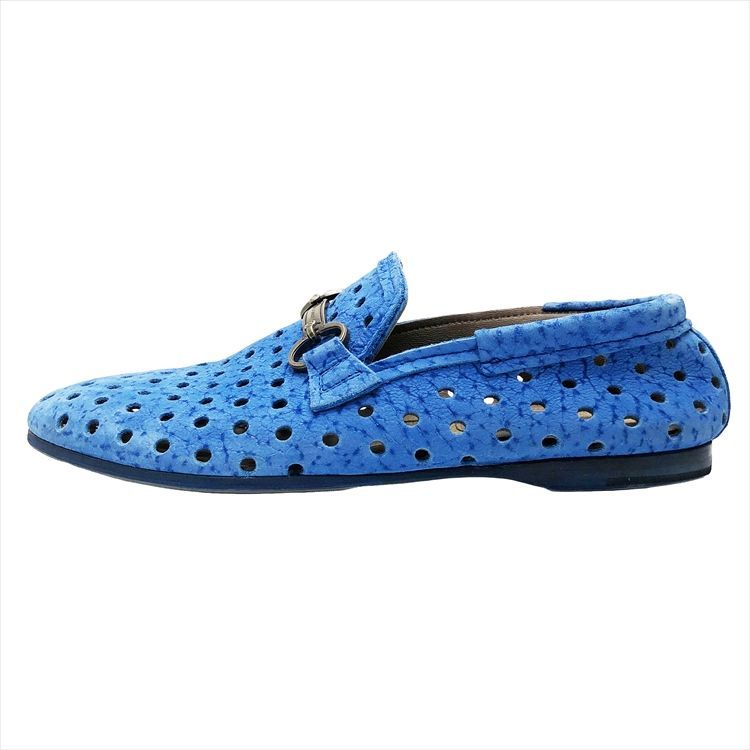 DOLCE&GABBANA D&G Logo Plate Perforated Nubuck Slip On Loafers