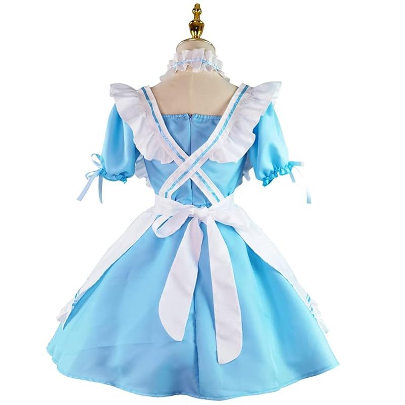 [FULINE] メイド 服 半袖 コスプレ 衣装 ロリータ 服 ロリータ ドレス COSPLAY LOLITA プリンセス ドレス フリル 大きいサイズ ブルー M 1