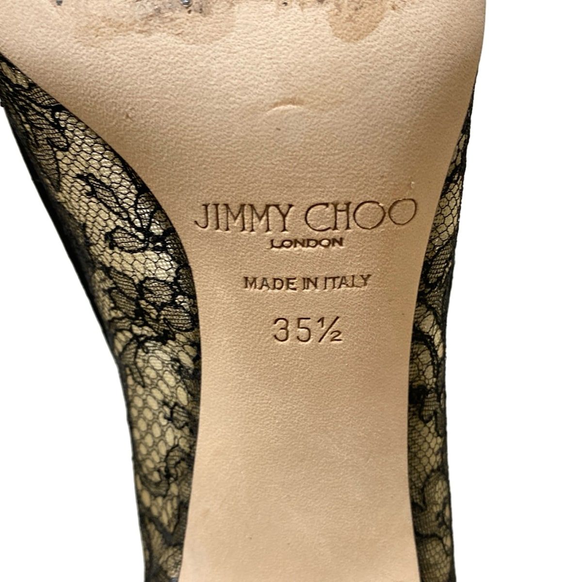  JIMMY CHOO ジミーチュウ パンプス 35 1 2 レディース - 黒×ベージュ レース フラワー 花 ハイヒール パンプス パンプス