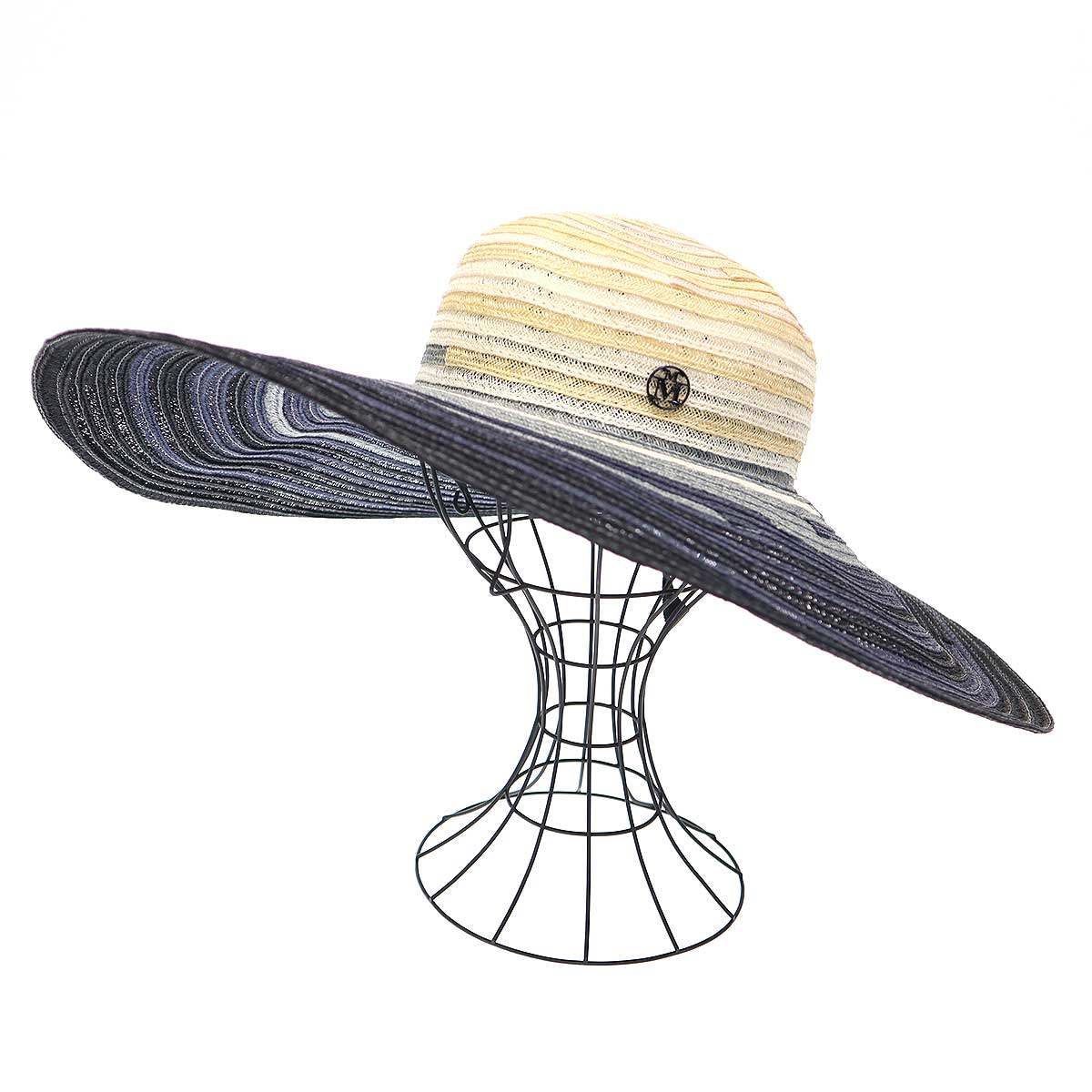 MAISON MICHEL メゾンミッシェル BIANCA HAT ストローハット ネイビー×ベージュ M