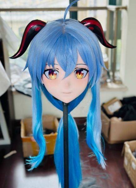 即納 全頭マスク カツラ付き ロック付き NO.126 ドール ヘッドロリータ人形 コスプレ マスク 変身 仮装 着ぐるみ