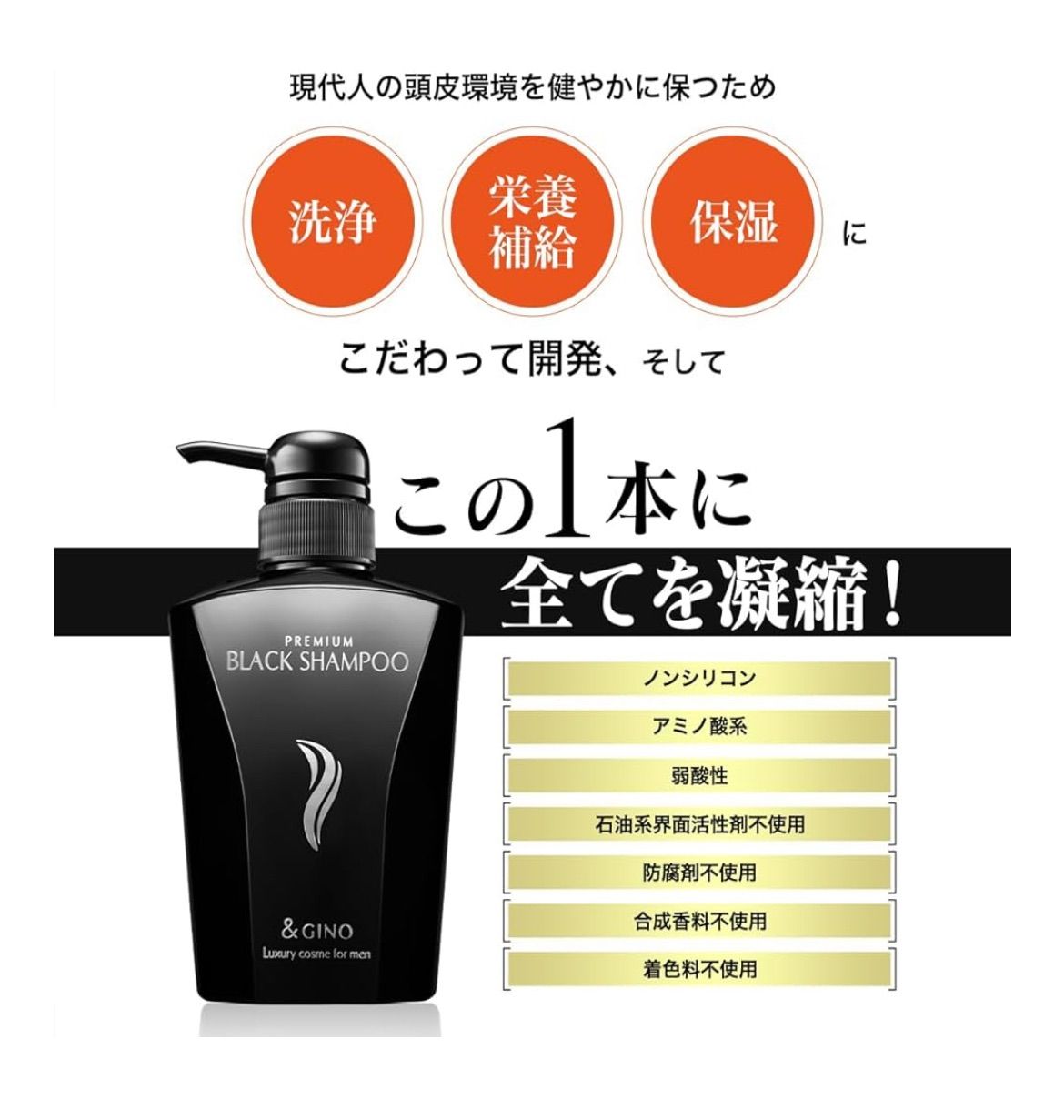 プレミアムブラックシャンプー ＆GINO プレミアムブラックシャンプーと