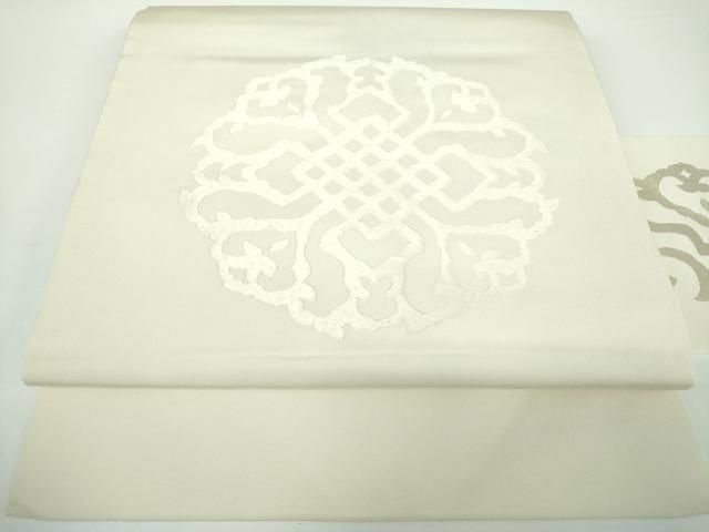 平和屋着物○塩瀬 九寸名古屋帯 刺繍 花丸文 正絹 逸品 DAAV6852ps