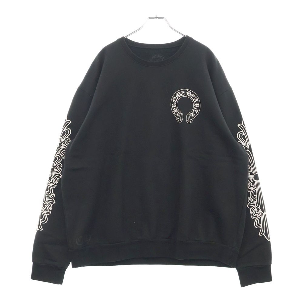 CHROME HEARTS クロムハーツ Horseshoe L|S Sweatshirt ホースシュープリント 袖フローラル スウェット ブラック