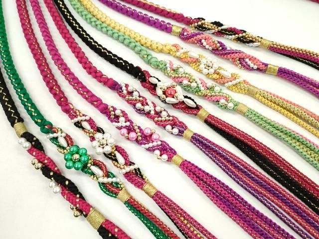 平和屋着物●和装小物 振袖用飾り付き帯締め１０本セット パール 花 金糸 CAAX8200ju